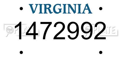 1472992 Virginia License Plate