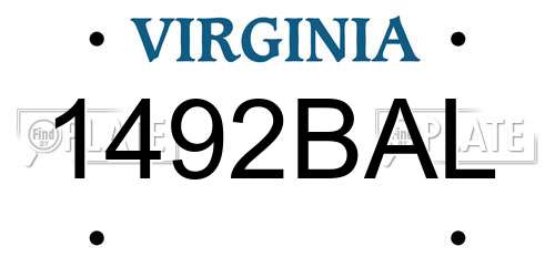 1492BAL Virginia License Plate