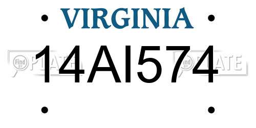 14AI574 Virginia License Plate