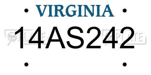 14AS242 Virginia License Plate
