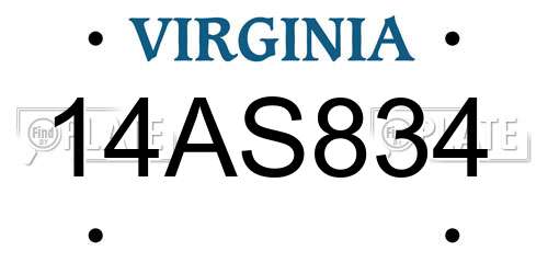 14AS834 Virginia License Plate