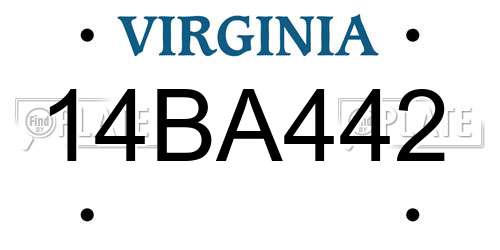 14BA442 Virginia License Plate