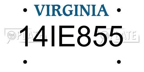 14IE855 Virginia License Plate