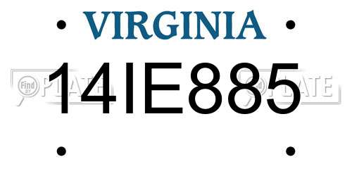 14IE885 Virginia License Plate