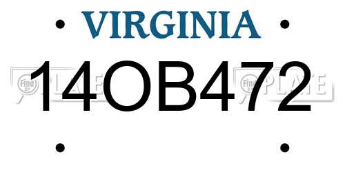 14OB472 Virginia License Plate