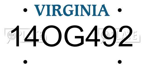 14OG492 Virginia License Plate