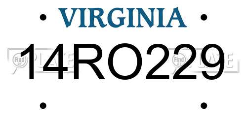 14RO229 Virginia License Plate