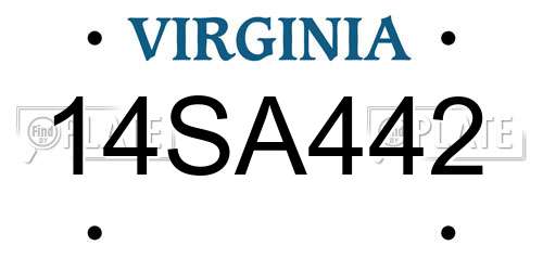 14SA442 Virginia License Plate