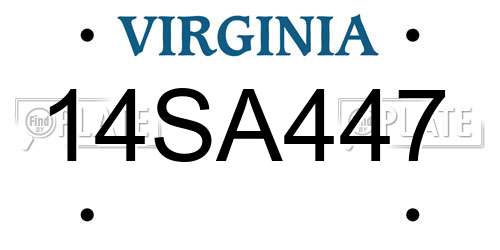 14SA447 Virginia License Plate