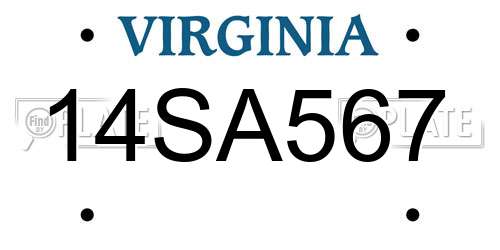 14SA567 Virginia License Plate