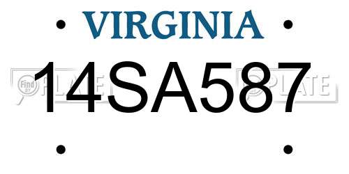 14SA587 Virginia License Plate