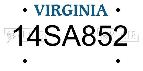14SA852 Virginia License Plate
