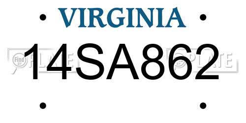 14SA862 Virginia License Plate