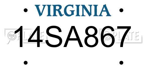 14SA867 Virginia License Plate