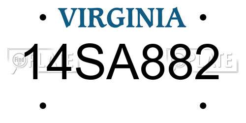 14SA882 Virginia License Plate