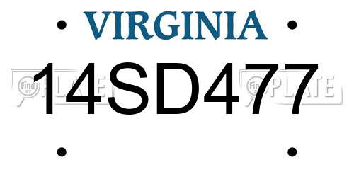 14SD477 Virginia License Plate