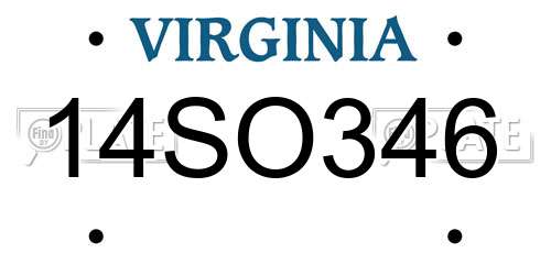 14SO346 Virginia License Plate