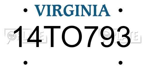 14TO793 Virginia License Plate