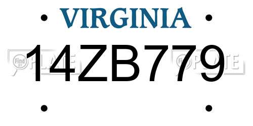 14ZB779 Virginia License Plate