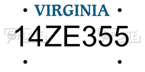 14ZE355 Virginia License Plate