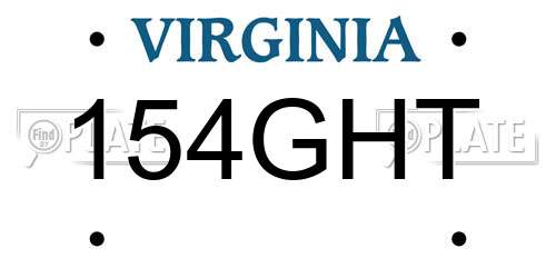 154GHT Virginia License Plate