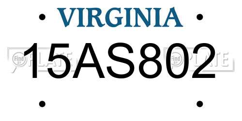 15AS802 Virginia License Plate