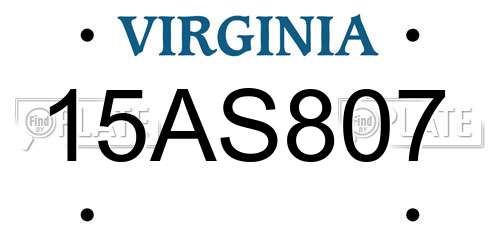 15AS807 Virginia License Plate