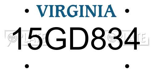 15GD834 Virginia License Plate