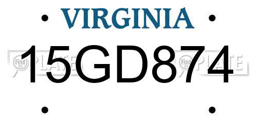 15GD874 Virginia License Plate