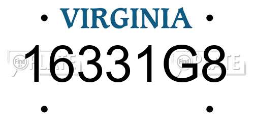 16331G8 Virginia License Plate