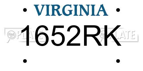 1652RK Virginia License Plate