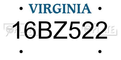 16BZ522 Virginia License Plate