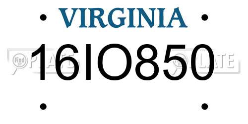 16IO850 Virginia License Plate