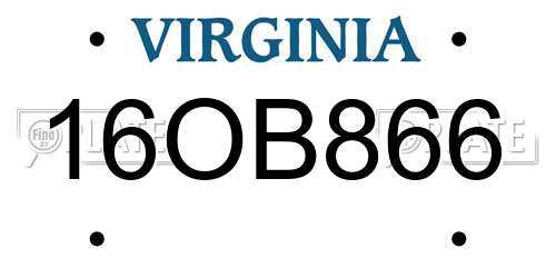16OB866 Virginia License Plate