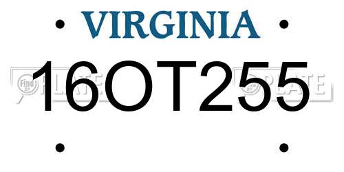 16OT255 Virginia License Plate