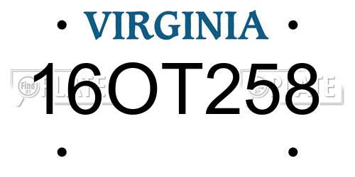 16OT258 Virginia License Plate