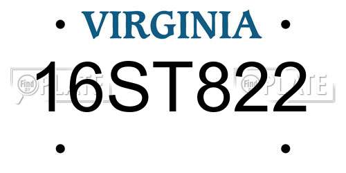 16ST822 Virginia License Plate
