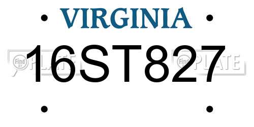 16ST827 Virginia License Plate