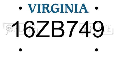 16ZB749 Virginia License Plate