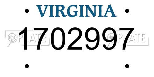 1702997 Virginia License Plate