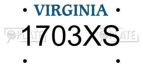 1703XS Virginia License Plate