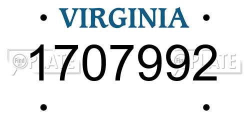 1707992 Virginia License Plate