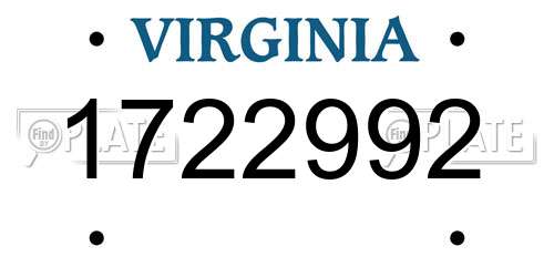 1722992 Virginia License Plate