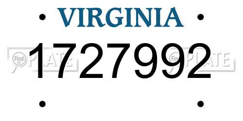 1727992 Virginia License Plate