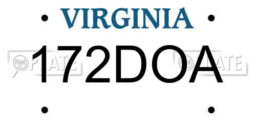 172DOA Virginia License Plate