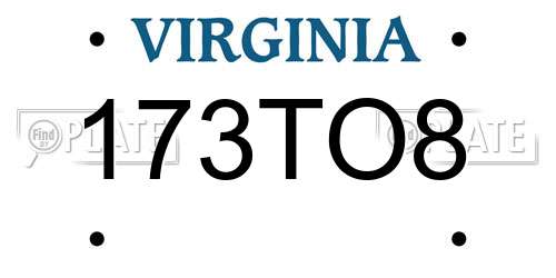 173TO8 Virginia License Plate