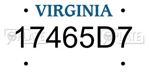 17465D7 Virginia License Plate