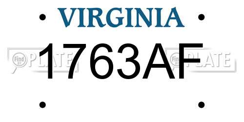 1763AF Virginia License Plate