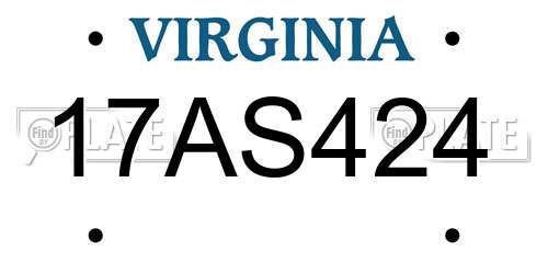 17AS424 Virginia License Plate