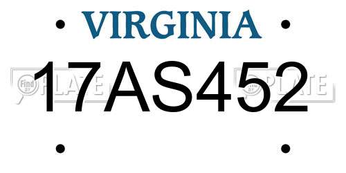 17AS452 Virginia License Plate